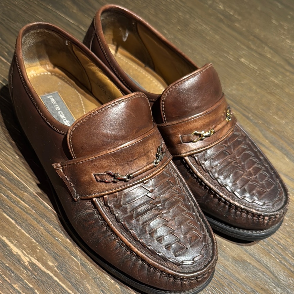 Rare Pierre Cardin Brown Leather Loafers Slip-On